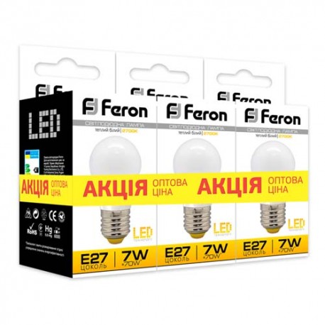 Набор LED-ламп Feron LB-95 G45 230V 7W 560Lm E27 2700K (3 штуки)