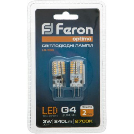 Светодиодная лампа Feron LB-590 AC/DC 12V 3W 48LEDS G4 4000K 240Lm блистер (2 штуки)