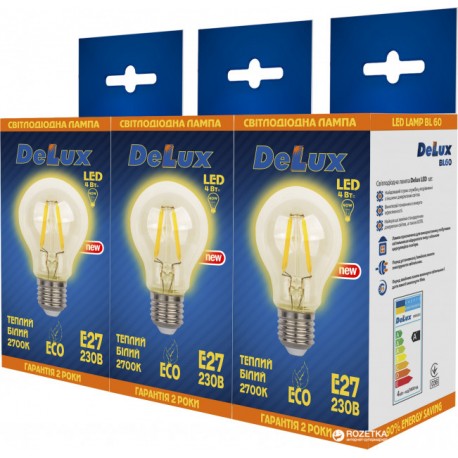 Набор светодиодных ламп Delux BL 60 4 Вт filam.2700K 220В E27 (1+1+1)